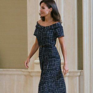 Zara Tweed Off shoulder  Dress aso Queen Letizia